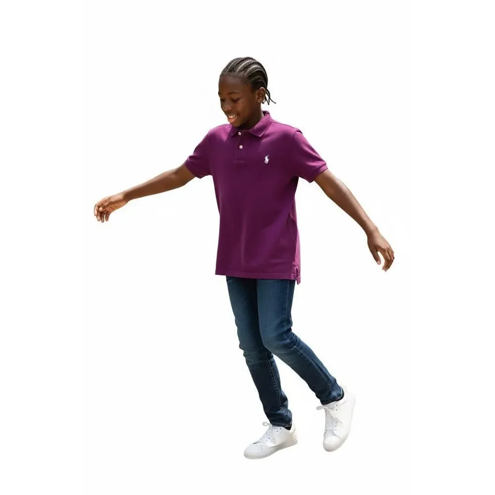 RALPH LAUREN Boys Classic Fit Purple 2 Button Polo Shirt - Size: Large
